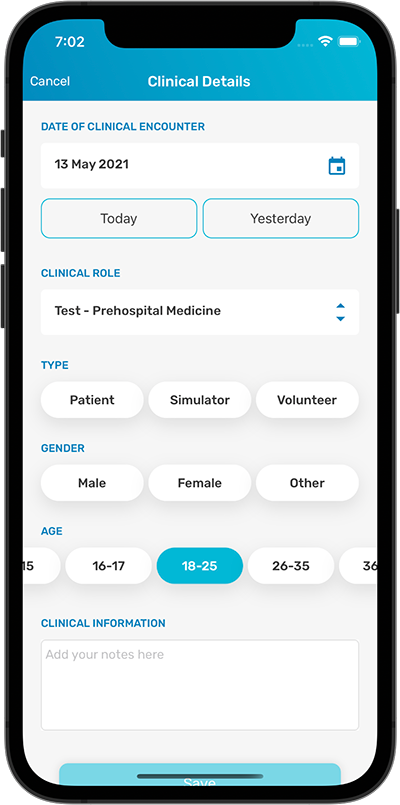 Log My Scan Ultrasound Logbook creating an anonymised clinical encounter